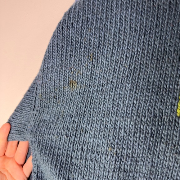 Vintage Winter House Sweater Cardigan Womens Small Patchwork Cotton Knit Cottage - Picture 7 of 11